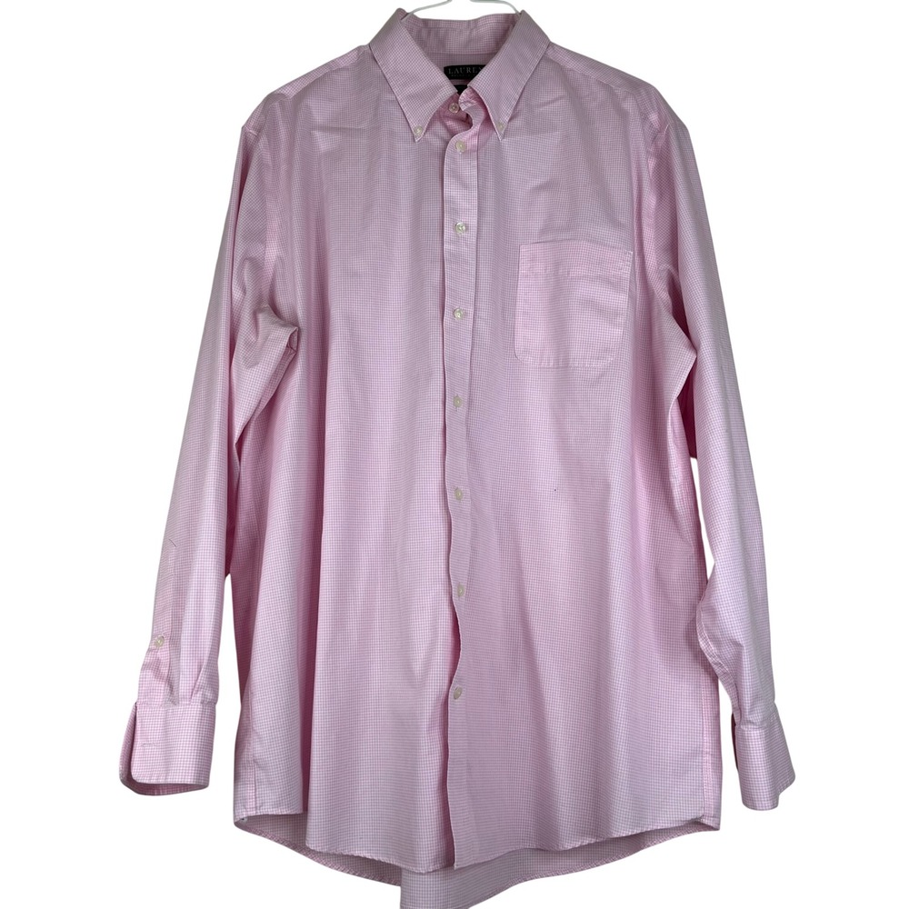 Lauren Ralph Lauren Shirt Mens 18 36/37 Pink Gingham Stretch Tall Fit Button Up
